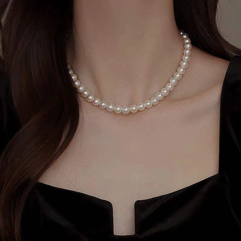 3-12mm Gold Plated Glass Faux Pearl Bead Necklace with Magnetic Clasp